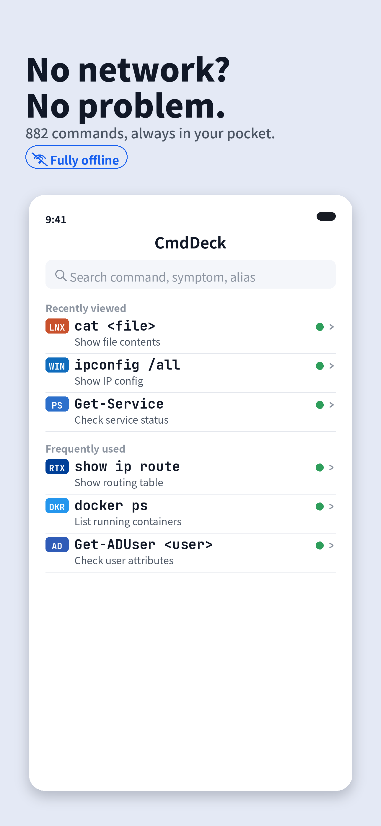 CmdDeck command list screen